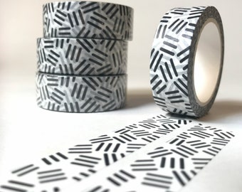 WASHI TAPE |  lined black and white washi tape, journal tape, planner washi tape, 15mm wide, 10 meters long, Crafting Tape, Scrapbook Washi