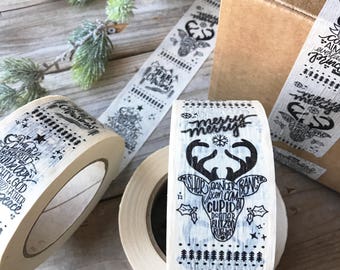 CHRISTMAS TAPE, Holiday Packing Tape, Packaging Tape, Masking Tape, Hand lettering, Gift Wrap, Printed Masking Tape, DIY Packaging