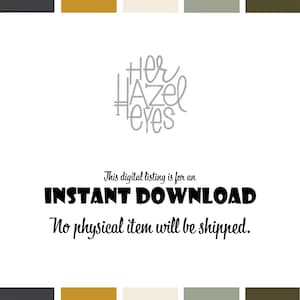May include: A digital download graphic with the text "Her Hazel Eyes" in gray lettering. The text "This digital listing is for an INSTANT DOWNLOAD. No physical item will be shipped." is in black lettering.