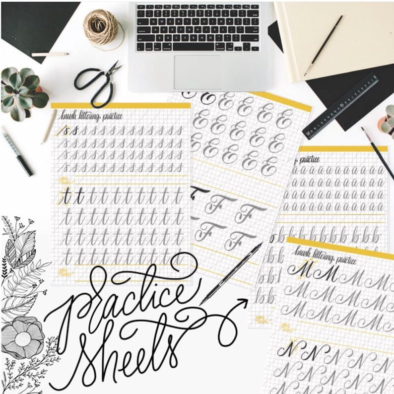 Creative care package idea featuring lettering workbook for recovery. Etsy bestseller hand lettering workbook. Perfect for beginners or intermediate calligraphy learners wanting practice pages.