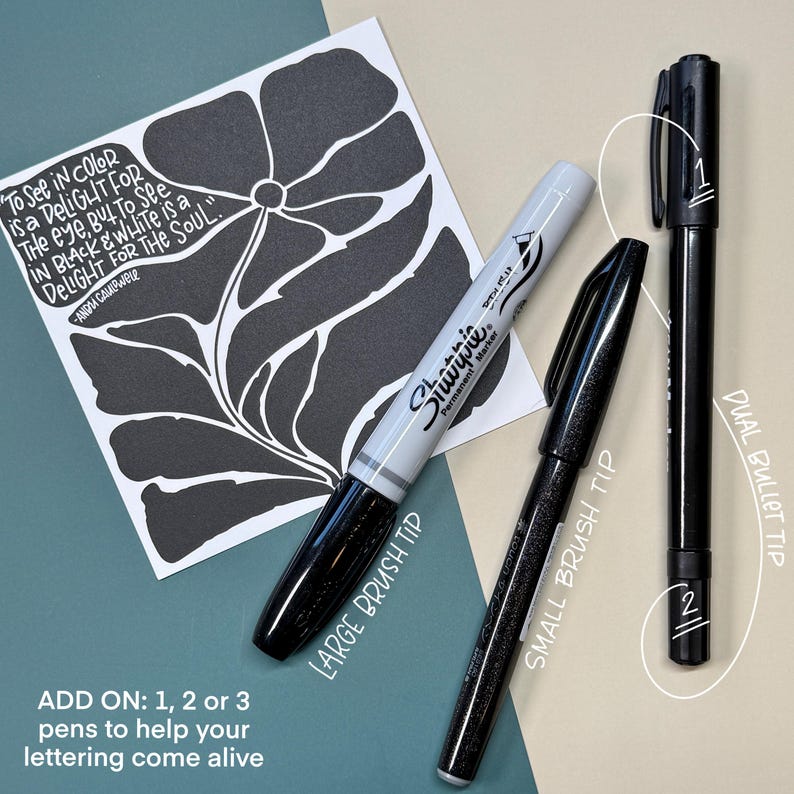Hand lettering workbook bundle with brush and monoline pens