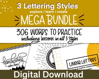 DIGITAL: Mega Bundle, procreate lettering, Lettering Guide, Learn Hand Lettering, handwriting practice, cursive lettering, ipad lettering