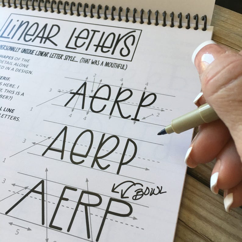 This hand lettering guide breaks down 4 lettering styles (brush lettering, linear letters, block letter, faux calligraphy). They're the perfect practice sheets to help you learn hand lettering.