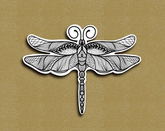 Zentangle Sticker: Dragon Fly Waterproof Decal, Water Bottle Sticker, Laptop Decal, Artist Sticker, Vinyl Sticker, 2-inch decal, bug sticker