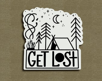 Quote: GET LOST Waterproof Decal, Water Bottle Sticker, Laptop Decal, Artist Sticker, Vinyl Sticker, 3-inch decal, small gift, play outside