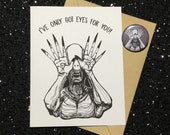 I've Only Got Eyes For You! - Guillermo Del Toro Pale Man Card & Button Set - Horror  - Unique Anniversary Gift for All Horror Lovers