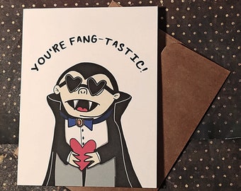 Fang-tastic Vampire Love Anniversary Card - Cute Illustration - Valentine's Day Card