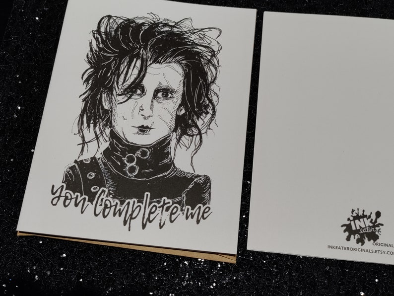 You Complete Me Edward Scissorhands Card Unique Valentine's Day Card for All Horror Lovers image 7
