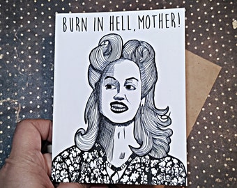 ¡Arde en el infierno, madre! - Madres icónicas del terror - ¡Tarjeta única para el Día de la Madre para amantes del terror!
