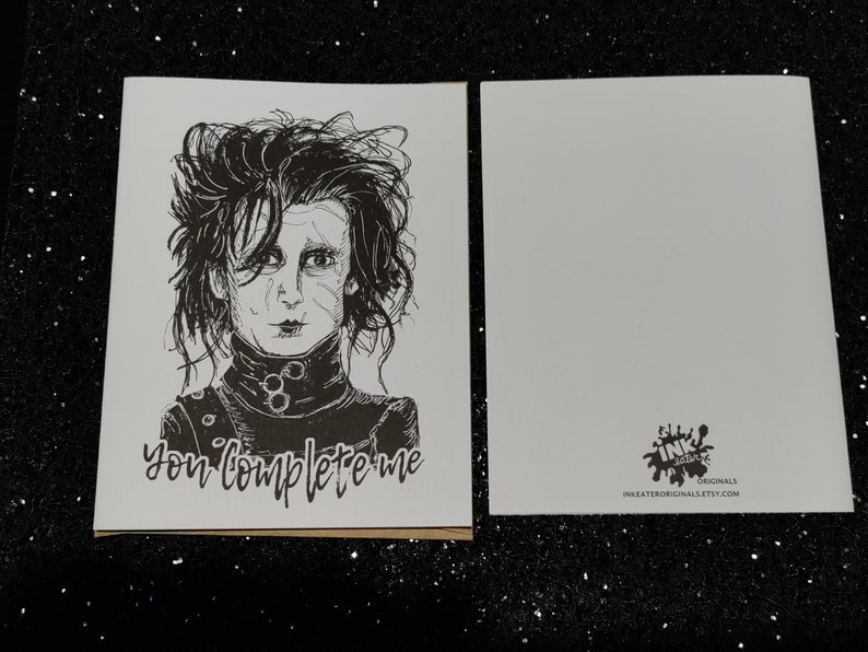 You Complete Me Edward Scissorhands Card Unique Valentine's Day Card for All Horror Lovers image 6