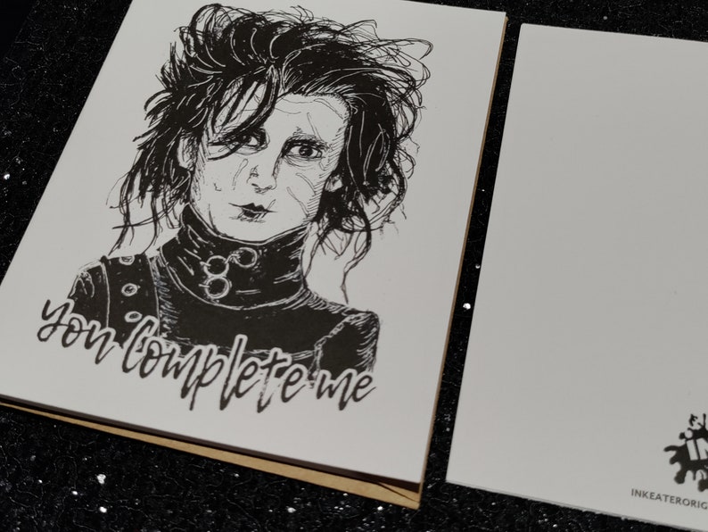 You Complete Me Edward Scissorhands Card Unique Valentine's Day Card for All Horror Lovers image 8