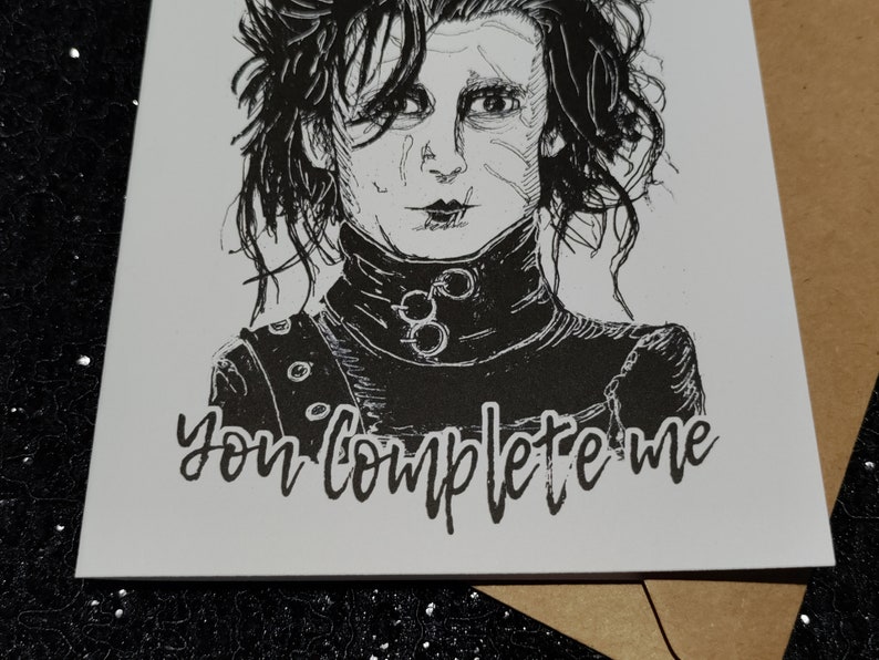 You Complete Me Edward Scissorhands Card Unique Valentine's Day Card for All Horror Lovers image 4