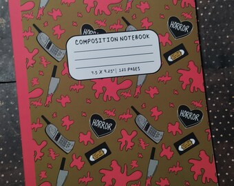 Chilling Chronicles Journal - Horror Themed Notebook with Knives, Iconic Phones, and Blood Splatters - Matte Finish, 120 Lined Pages