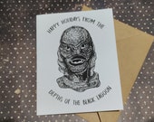 Happy Holidays from the Depths of the Black Lagoon! - Black Lagoon Creature Xmas Greeting Card - Christmas Horror Card - Funny Creepy Card