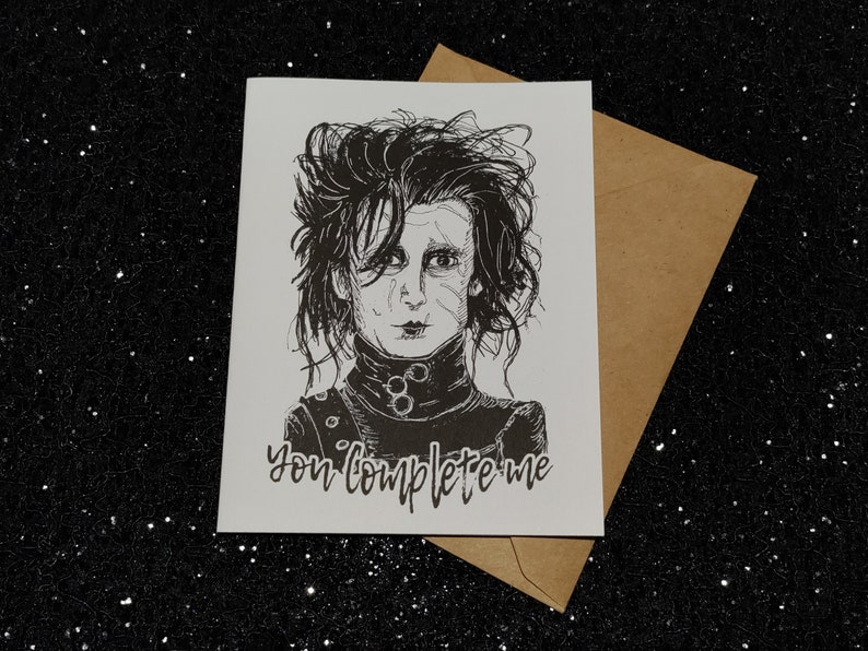 You Complete Me Edward Scissorhands Card Unique Valentine's Day Card for All Horror Lovers image 1