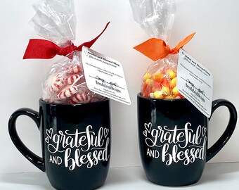 Grateful and Blessed Mug filled with candy/ 12oz Ceramic Mug/**READY TO SHIP**