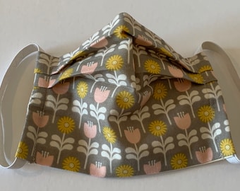 Floral Cotton Face Mask with Filter Pocket, Adult Size