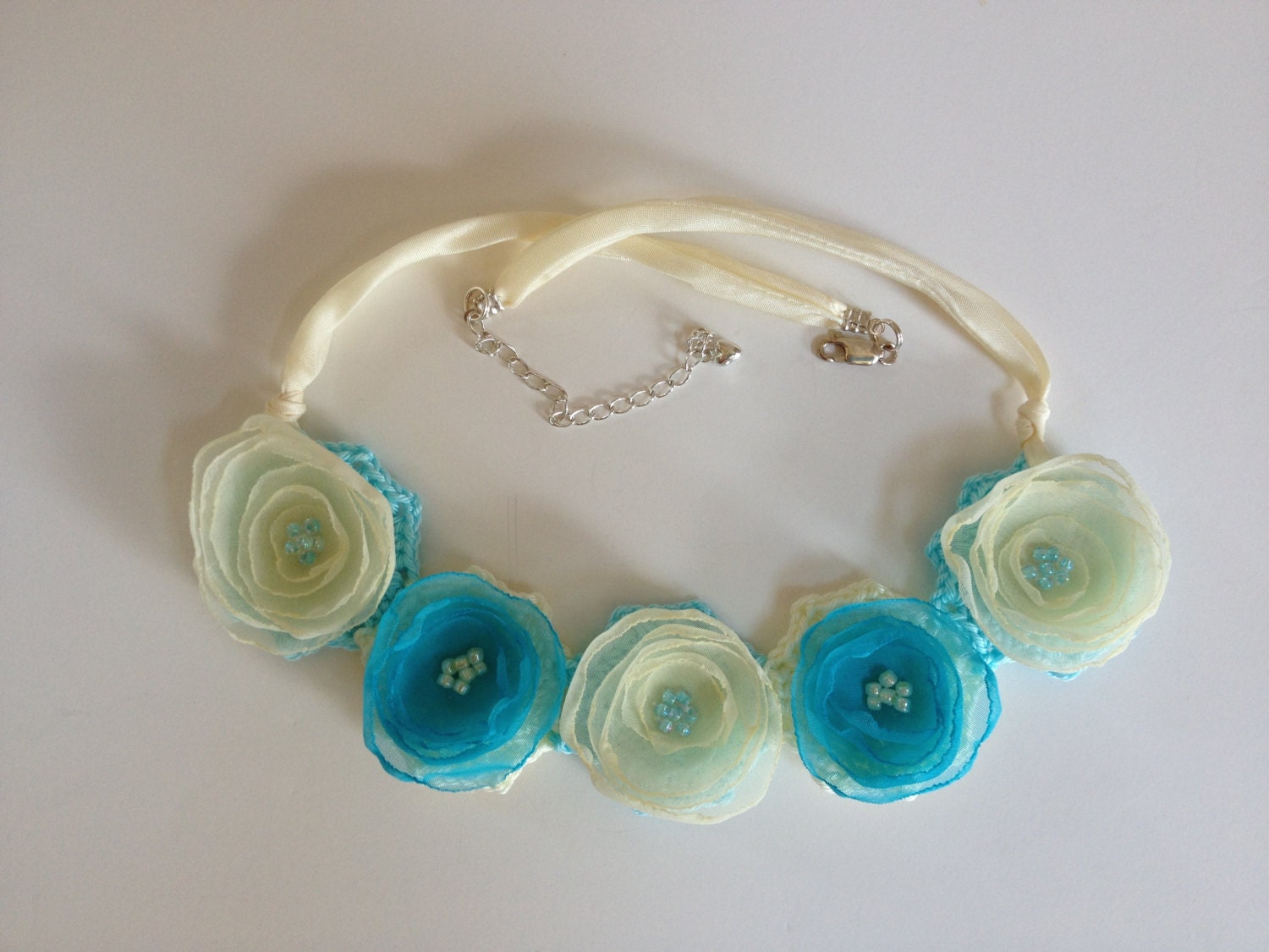 Crochet Necklace Fabric Flower Necklace Wedding Necklace Etsy