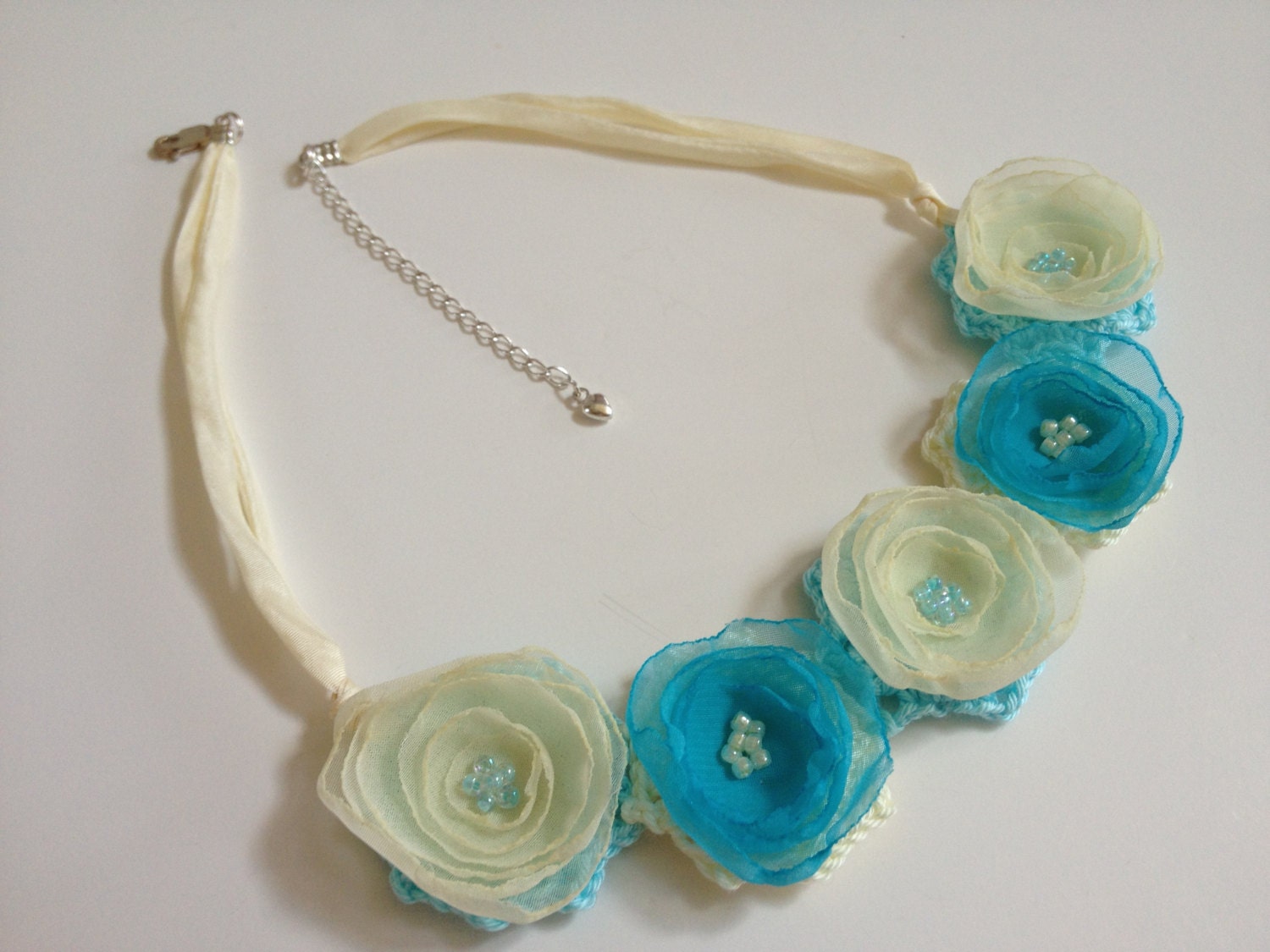 Crochet Necklace Fabric Flower Necklace Wedding Necklace Etsy