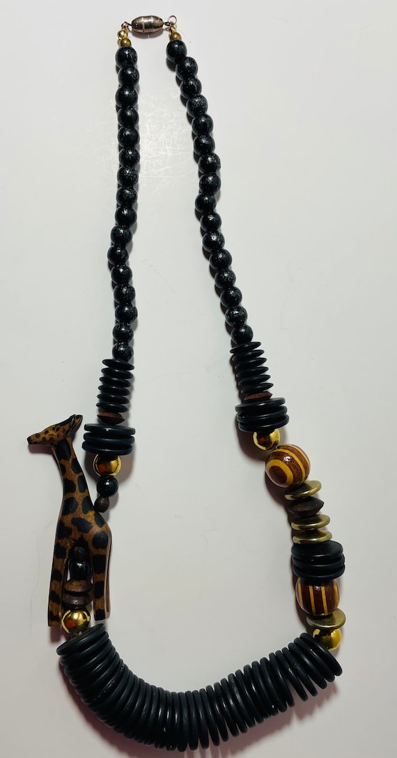 Vintage Hand Carved Giraffe Wooden Necklace