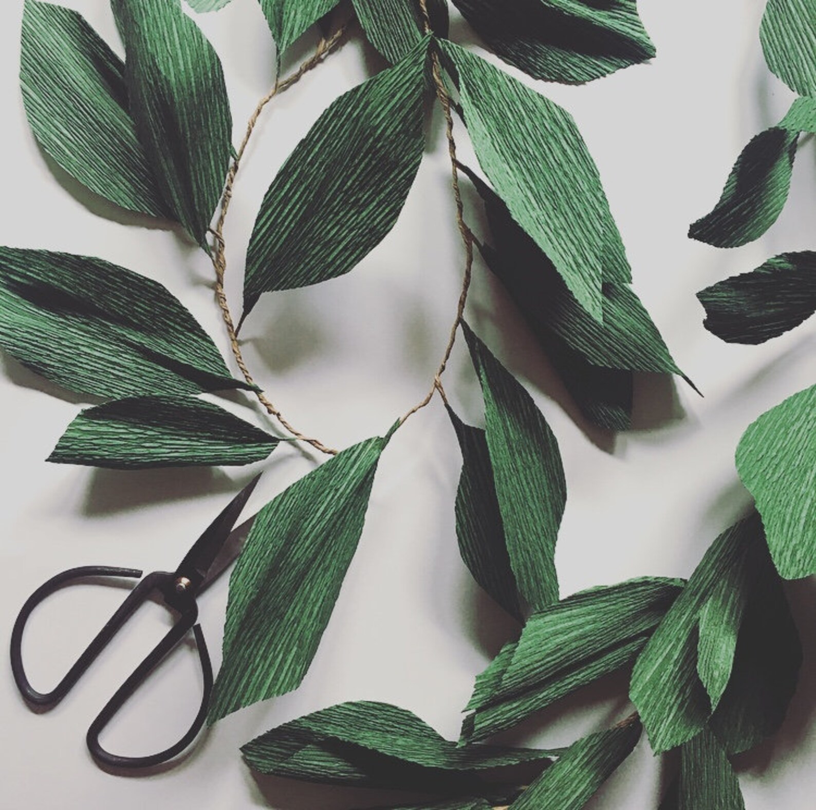 Crepe Paper Greenery Garland paper vine leaves dark green Etsy