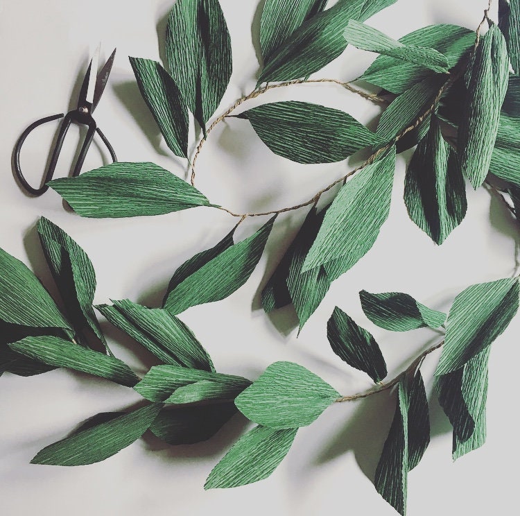 Crepe Paper Greenery Garland paper vine leaves dark green Etsy