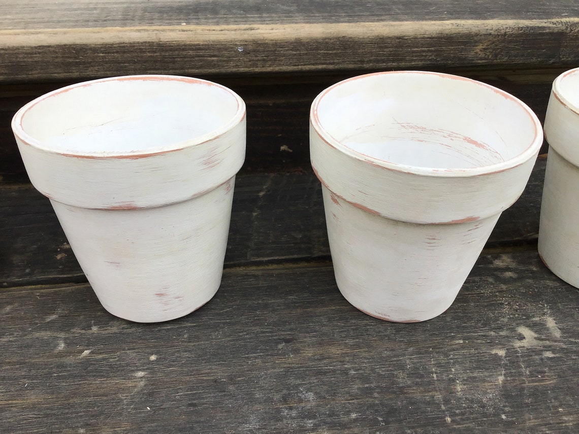 Rustic Distressed White Clay Pot Etsy
