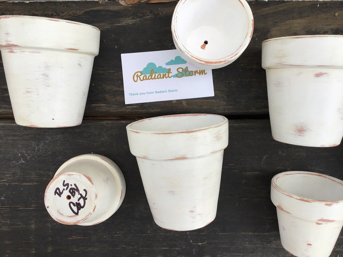 Rustic Distressed White Clay Pot Etsy