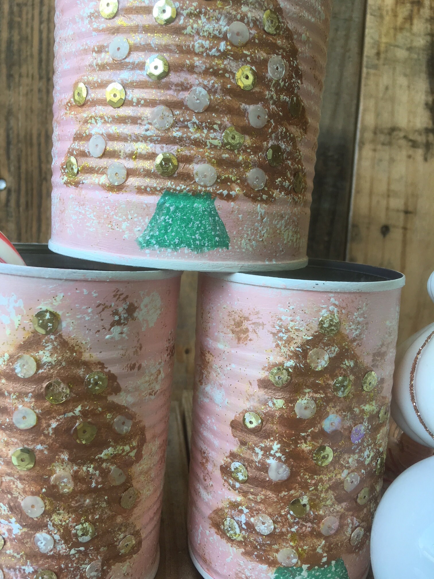 Vintage Christmas Tin Cans set of 3 FREE SHIPPING Etsy