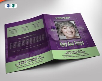 Lavender plus Teal Funeral Program Publisher and Word Template (4 Pages) 5.5x8.5 and 8.5x11