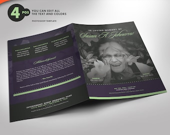 Violet Funeral Program Template, Obituary Bi-Fold (Photoshop, 5.5x8.5)