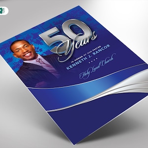 Pastor Anniversary Church Flyer Template Sapphire Blue PUBLISHER and WORD (8.5x11 and 5x7)