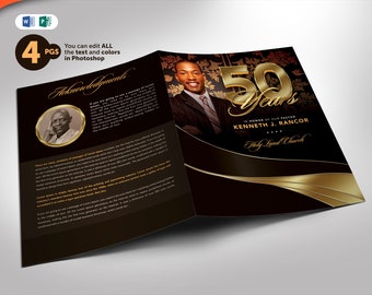 Pastor Anniversary Church Program Template: Black and Gold (Digital Download)