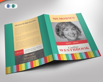 Colorful Funeral Program Publisher and Word Template (4 Pages) 8.5x11 and 5.5x8.5