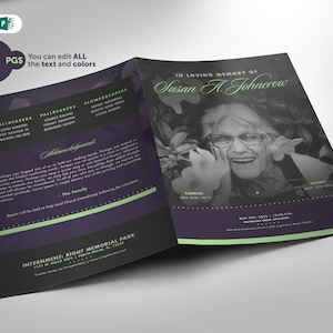 Funeral Program Template Word and Publisher Bi-Fold 8.5x11 and 5.5x8.5 (4 Pages) Obituary Dark Theme