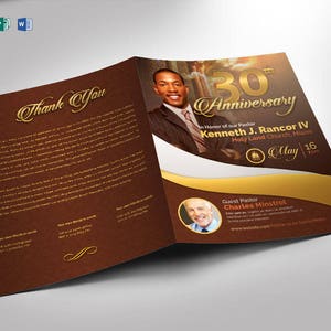 Pastor Anniversary Program PUBLISHER and WORD Template Bi-Fold 8.5x11 and 5.5x8.5 (4 Pages)