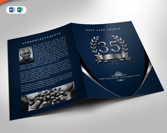 Silver Navy Blue Anniversary Program Word and Publisher Template (4 pages) 5.5x8.5 and 8.5x11