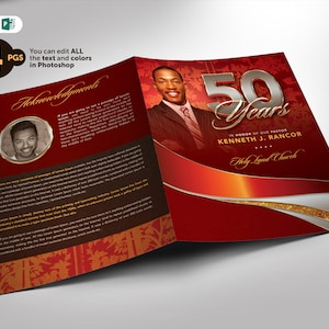 Pastor Anniversary Church Program Template: Crimson, Silver, Gold (WORD)