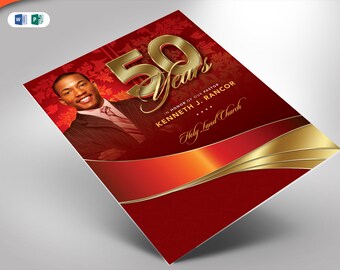 Pastor Anniversary Flyer Template: Crimson and Gold (Publisher and Word)