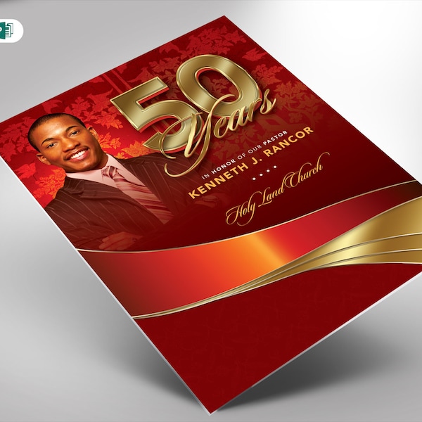 Crimson and Gold Pastor Anniversary Church Flyer Publisher and Word Template 8.5x11 and 5x7