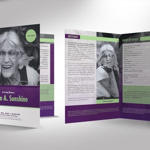 Lavender Plus Green Funeral Program WORD and PUBLISHER Template 11x8. and 5.5x8.5 4 Pages Obituary image 5