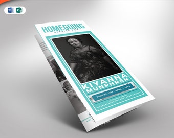 Funeral Program Template Turquoise Tri-Fold Publisher and Word (17x11 and 11x8.5)