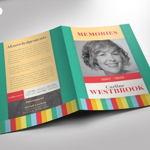 Funeral Program Photoshop Template Colorful Bi-Fold (4 Pages) 5.5x8.5