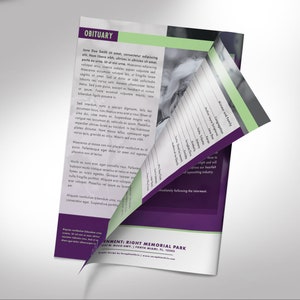 Lavender Plus Green Funeral Program WORD and PUBLISHER Template 11x8. and 5.5x8.5 4 Pages Obituary image 4