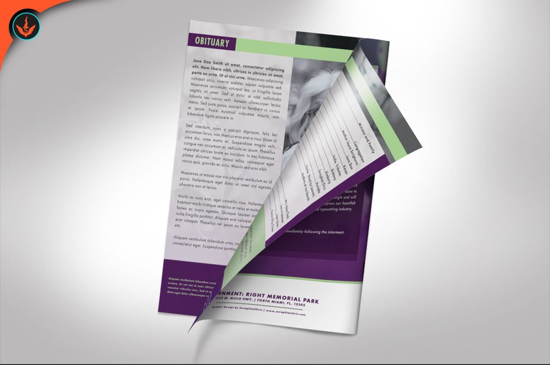 Lavender Plus Green Funeral Program WORD and PUBLISHER Template 11x8. and 5.5x8.5 4 Pages Obituary image 4