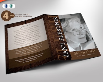 Funeral Program Template Leather Bi-Fold Publisher and Word Template (4 Pages) 5.5x8.5and 8.5x11