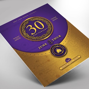 Anniversary Flyer Photoshop Template Gold and Violet (4x6 & 5x7)