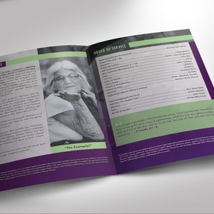 Lavender Plus Green Funeral Program WORD and PUBLISHER Template 11x8. and 5.5x8.5 4 Pages Obituary image 2