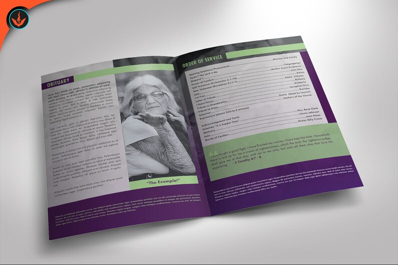 Lavender Plus Green Funeral Program WORD and PUBLISHER Template 11x8. and 5.5x8.5 4 Pages Obituary image 2