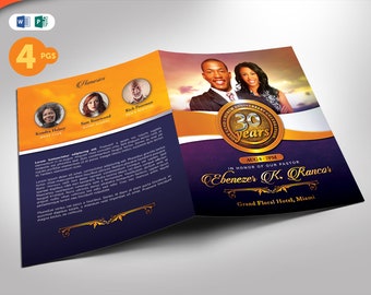 Church Anniversary Program Template Publisher and Word Bi-Fold (8.5x11 & 5.5x8.5) 4 pages